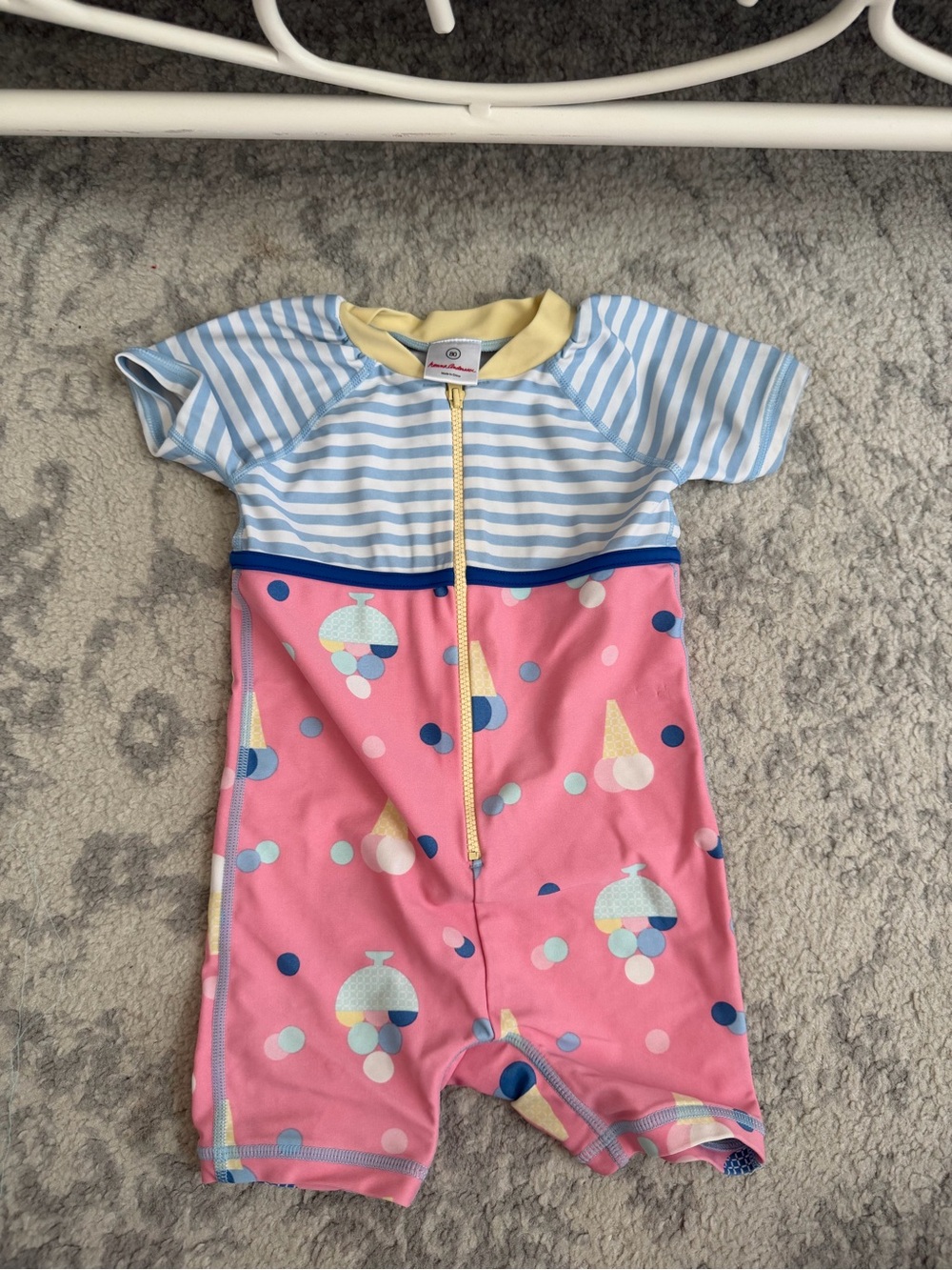 Hanna Andersson Pink Blue Yellow Striped Ice Cream One-Piece Swimsuit